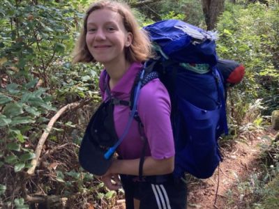 Carly Wiechnik hiking with backpack